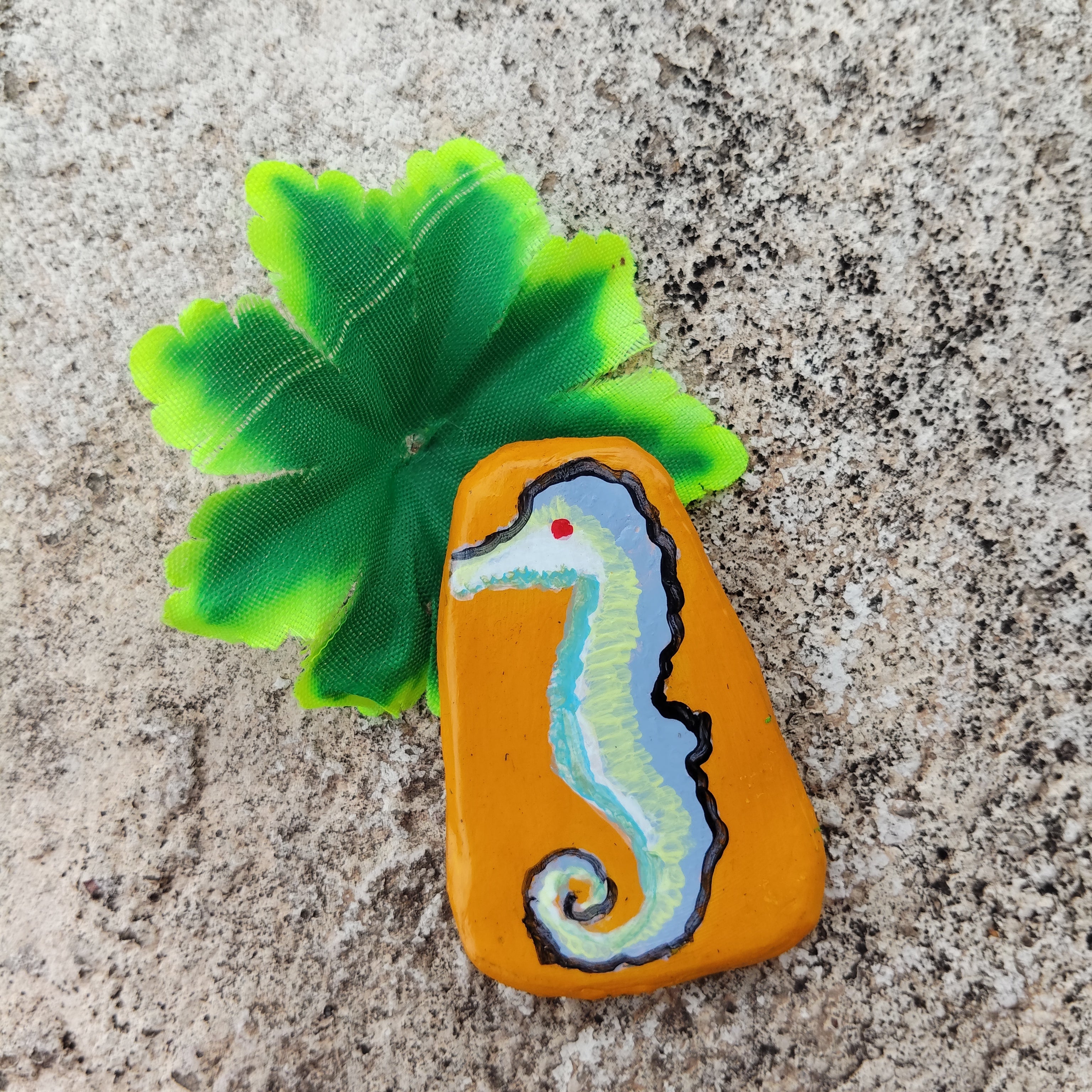 Artistic eco-friendly magnet with a seahorse design on a textured surface. - Sustainable Home Decor & Upcycled Glass
